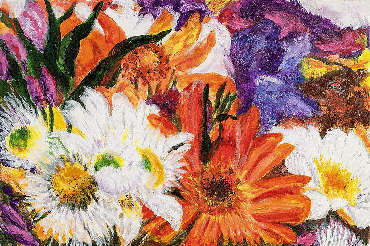 Bright Bouquet, acrylics & soft pastels