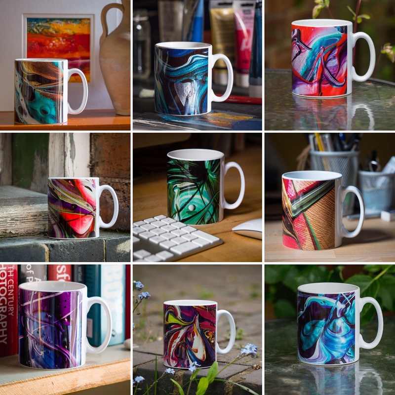 Mugs featuring vibrant extracts of artwork by Cherrie Mansfield
