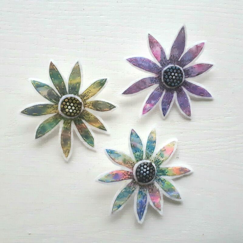 Flower Brooches in Silk, Enamels and Felt