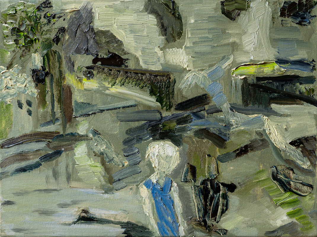 'Figures in green landscape' Oil on canvas 30 x 40 cm