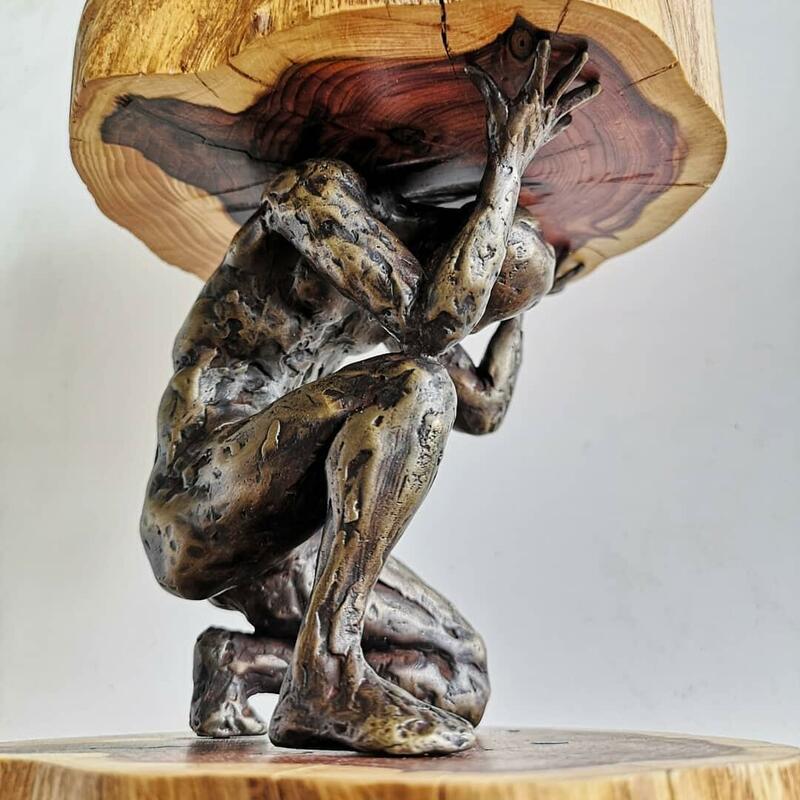 'Perseverance', English Yew & Bronze Sculpture by Ed Elliott