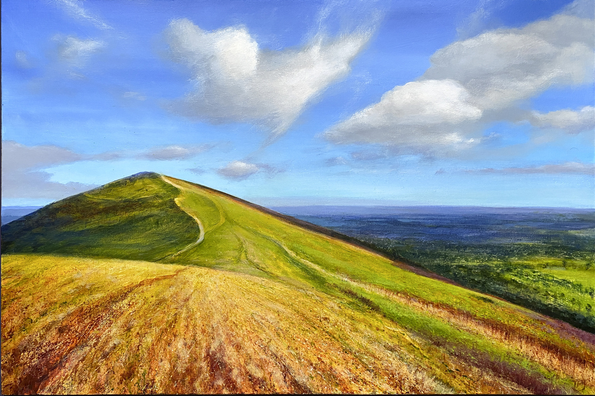 Reaching the peak, Malvern Hills contemporary landscape painting for sale