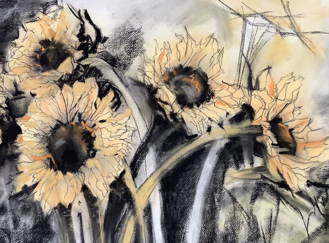 Sunflowers. Charcoal and Pastel