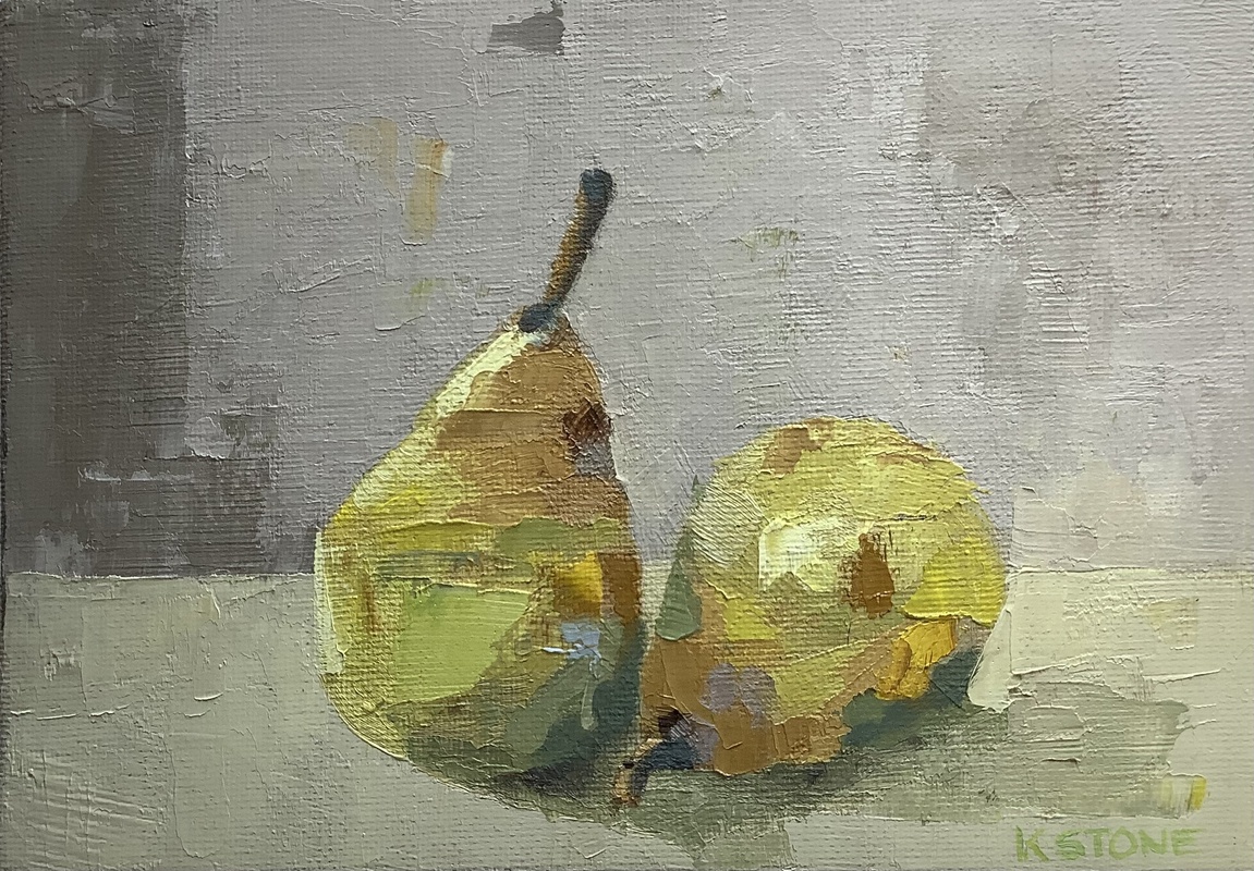 Pears on Grey. Oil Painting