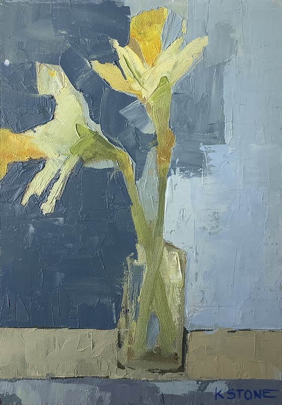 Winter Daffodils. Oil Painting