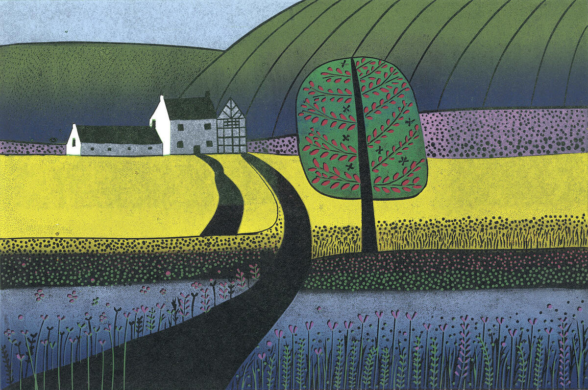 'A Walk in the Rapeseed Fields' | Reduction Linocut Print