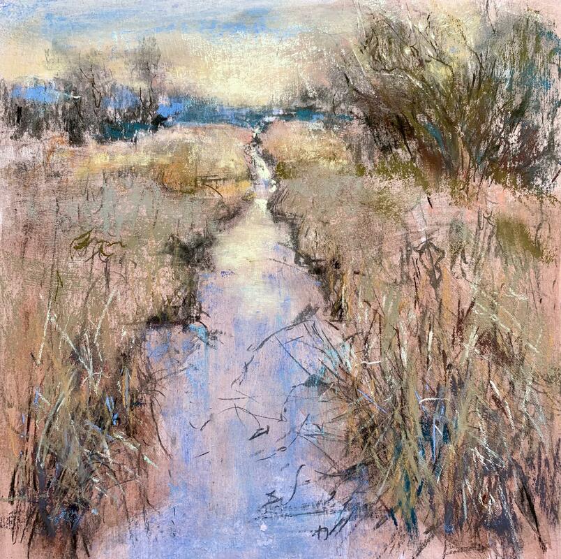 Pershore Water Meadows Blue Remembered Hills Mixed media / pastels on mount board 