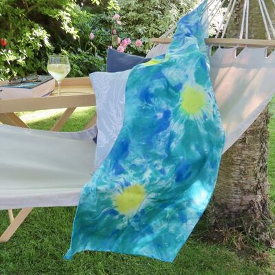 Hand Painted Turquoise Silk Scarf by Louise Hancox Textile Artist