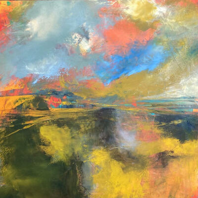 Above the Sea's Unrest - a wild and spirited landscape in oil and mixed media