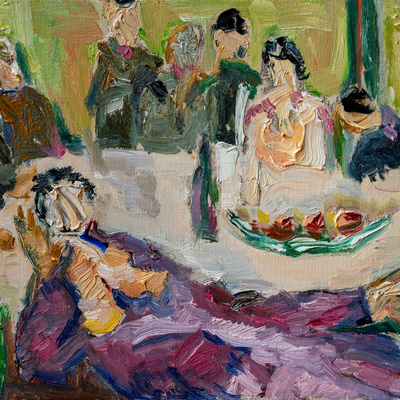 'Family Dinner' Oil on canvas 25 x 30 cm 