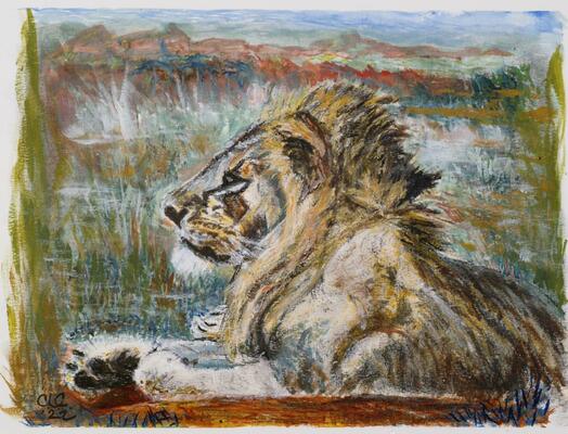Samburu Lion, mixed media