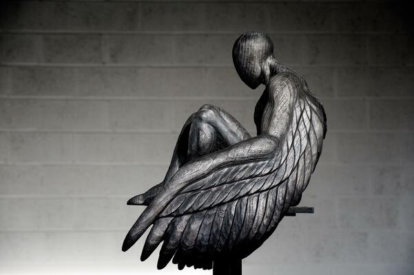 Ed Elliott, Charred Angel, Fine Art Sculpture Exhibition, Great Malvern, Worcestershire, 2023