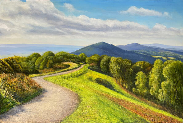 Malvern Hills View from Tom's Bench, acrylic on canvas