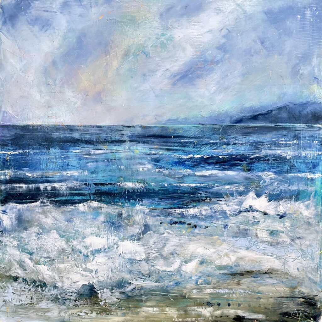 Original expressive seascape painting in oil and cold wax