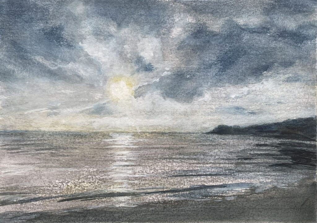 Watercolour and ink Cornish Seascape And there was light