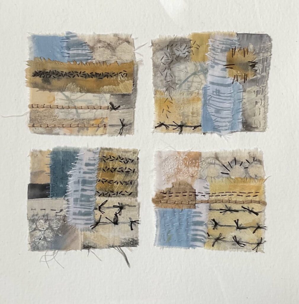 Protect Tiddesley Wood. A textile collage with hand embroidery.
