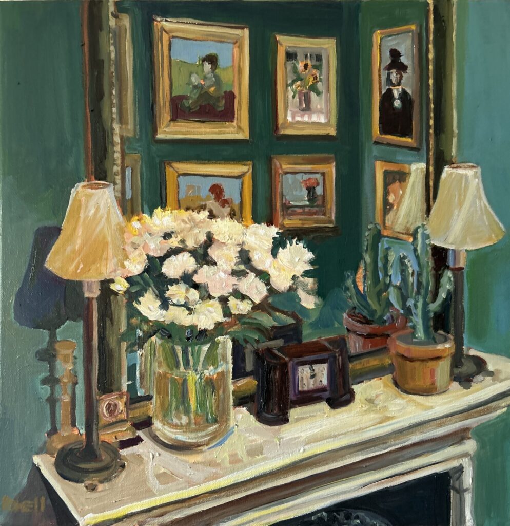 Green Room Rhapsody. Oil on canvas original painting by Worcester artist Margaret Powell
