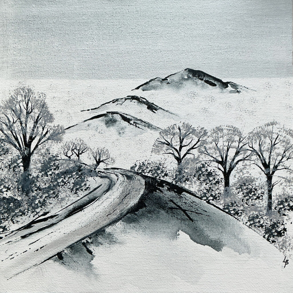 'Inversion' on the Malvern Hills acrylic ink painting