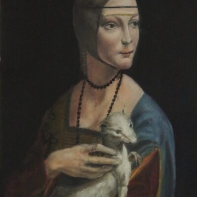 Tony Currie - Leonardo : Woman with an Ermine.  Oil on paper