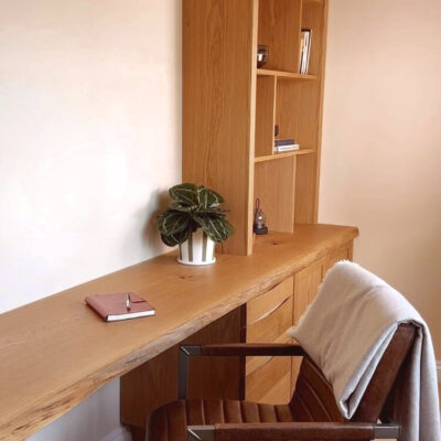 Noah Morris Bespoke - Oak Fitted Home Office featuring desk, shelving, and cabinetry - Furniture Maker