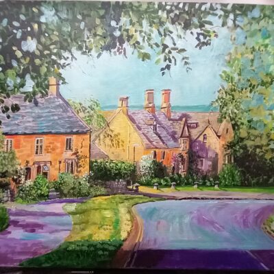 Jayne Gale This was commissioned for a neighbour who's house is depicted, on the High Street in Broadway. Acrylic on canvas.