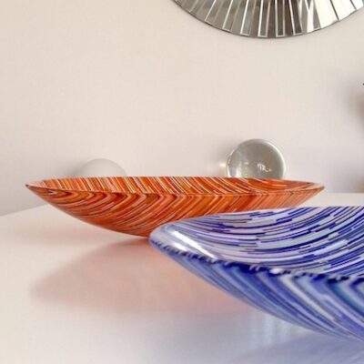 Adam Hussain Interference - Large Centrepiece Bowls - Kiln-formed Glass - Blue, Orange