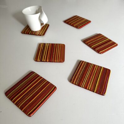 Adam Hussain - Stripes - Coasters - Set of Six - Kiln-formed Glass - Warm Hues