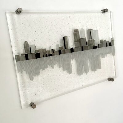 Adam Hussain - Canary Wharf - Cityscape Wall Art - Kiln-formed Glass - Monochrome
