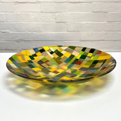 Adam Hussain - From Above - Enclosures - Large Centrepiece Bowl - Kiln-formed Glass - Green, Yellow, Gold