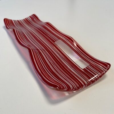 Adam Hussain - Stripes Rainbow - Nibble Plate - Kiln-formed Glass - Red, White