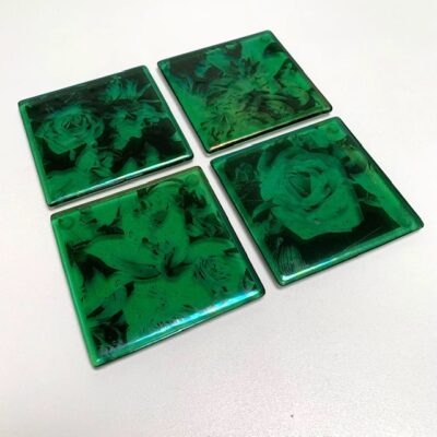Adam Hussain - Roses and Lilies - Photography Coasters - Set of Four - Kiln-formed Glass - Green, Black