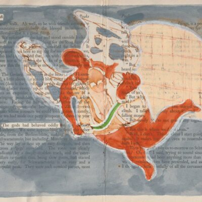 Jim Morris - Ink and acrylic drawing of an Angel sculpture - on vintage book pages