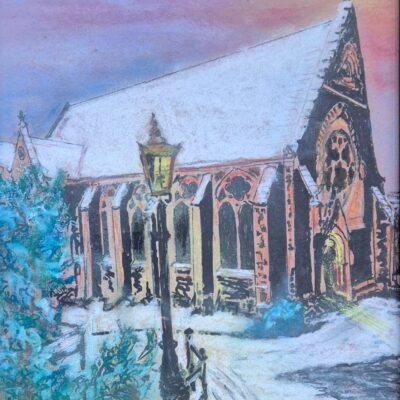Charlotte Carver - Snowfall & Sunset at St Wulstan's Little Malvern