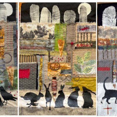 Jo Raynor Five Welsh Witches 1, 2 & 3. These artworks recognises the 5 individuals were executed for witchcraft in Wales. Their only crime was wisdom.