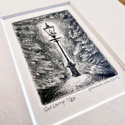 Hannah Lawson - Gas lamp, drypoint on zinc