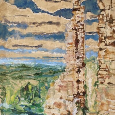 Louise Pilditch - Goodrich Castle III, Last Stones.  Encaustic on birch panel. 86cm x 60cm