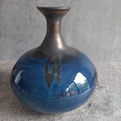 Briony Williams - Medium stoneware vase, chun blue and dark gold
