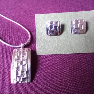 Belinda Gilbert - Silver mosaic texture earrings and pendant