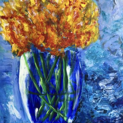 Denise Mountain - Glass vase. Acrylic on canvas, 76 cm x 102 cm.