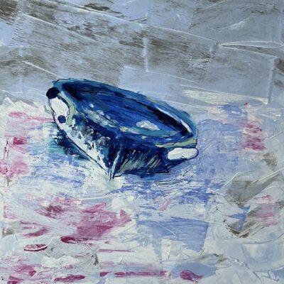 Denise Mountain - Coverack Cove boat. Acrylic on canvas. 60 cm x 60 cm.