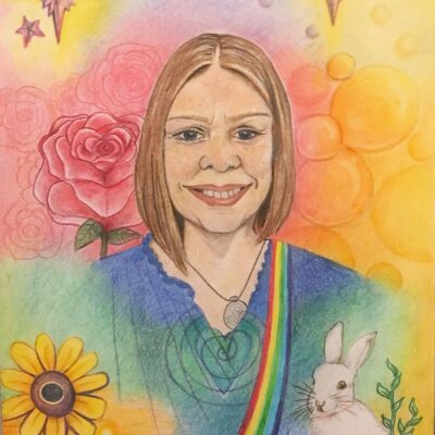 Laura Hughes - Aura Portrait Reading. Coloured pencil on paper
