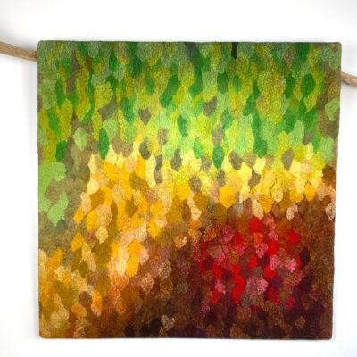 Carol Dash - “Fall Leaves Fall” large nuno felted wall hanging with hand and commercially dyed silk and hand embroidery