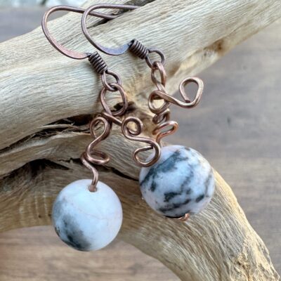 Kusuma Dawn Hart - Zebra Jasper And Copper Swirl Earrings