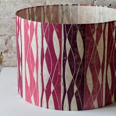 Sarah Walker - Large floor lampshade handprinted pink abstract stripes