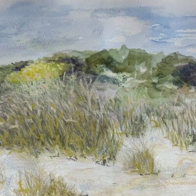 Moira Savage - Sand Dunes West Wittering Beach, West Sussex. Watercolour and soft pastel on paper