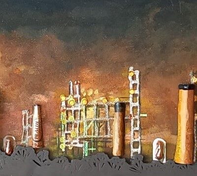 Jayne Gale - Duplicity of industry. Mixed media.