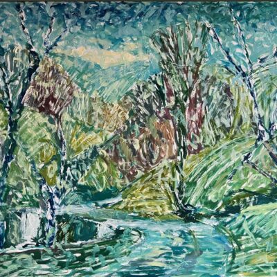 Louise Pilditch - March Rain Below Gospel Pass, The Black Mountains, Bannau Brycheiniog National Park.  Gesso and oil on birch panel. 60cm x 84cm