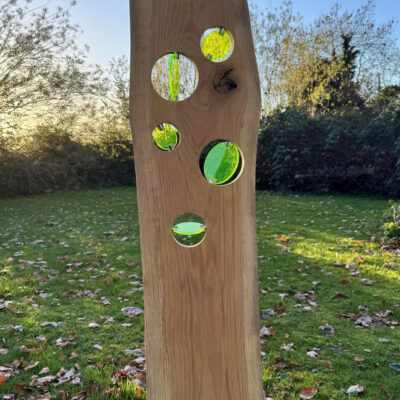 Julian Bull (Visibull Art & Design) - Garden art Sclupture in Oak and Flourescent Green acrylic