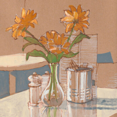 Jim Morris - Ink sketch of a flowers on a cafe table (detail)