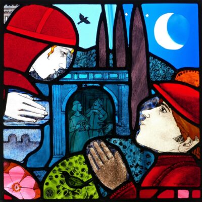 Frans Wesselman - Romeo and Juliet, stained glass panel, 40 x 40 cm.